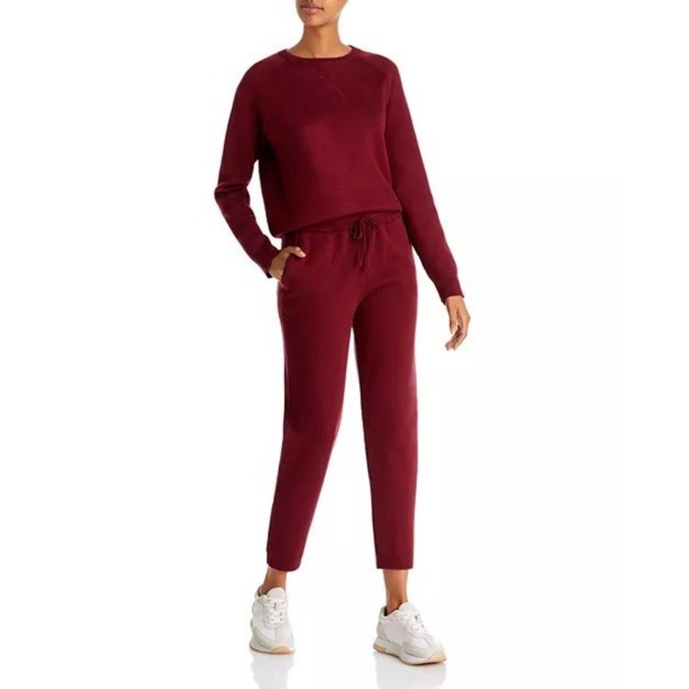 Monrow Supersoft Sweater Knit Sweatsuit Top Joggers  in Rhubarb Red Size S